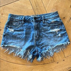 Distressed Denim Blue Shorts